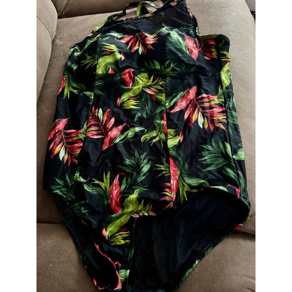Torrid Tropical One Piece With High-Neck Mesh Cutout Swimsuit SIZE 1X